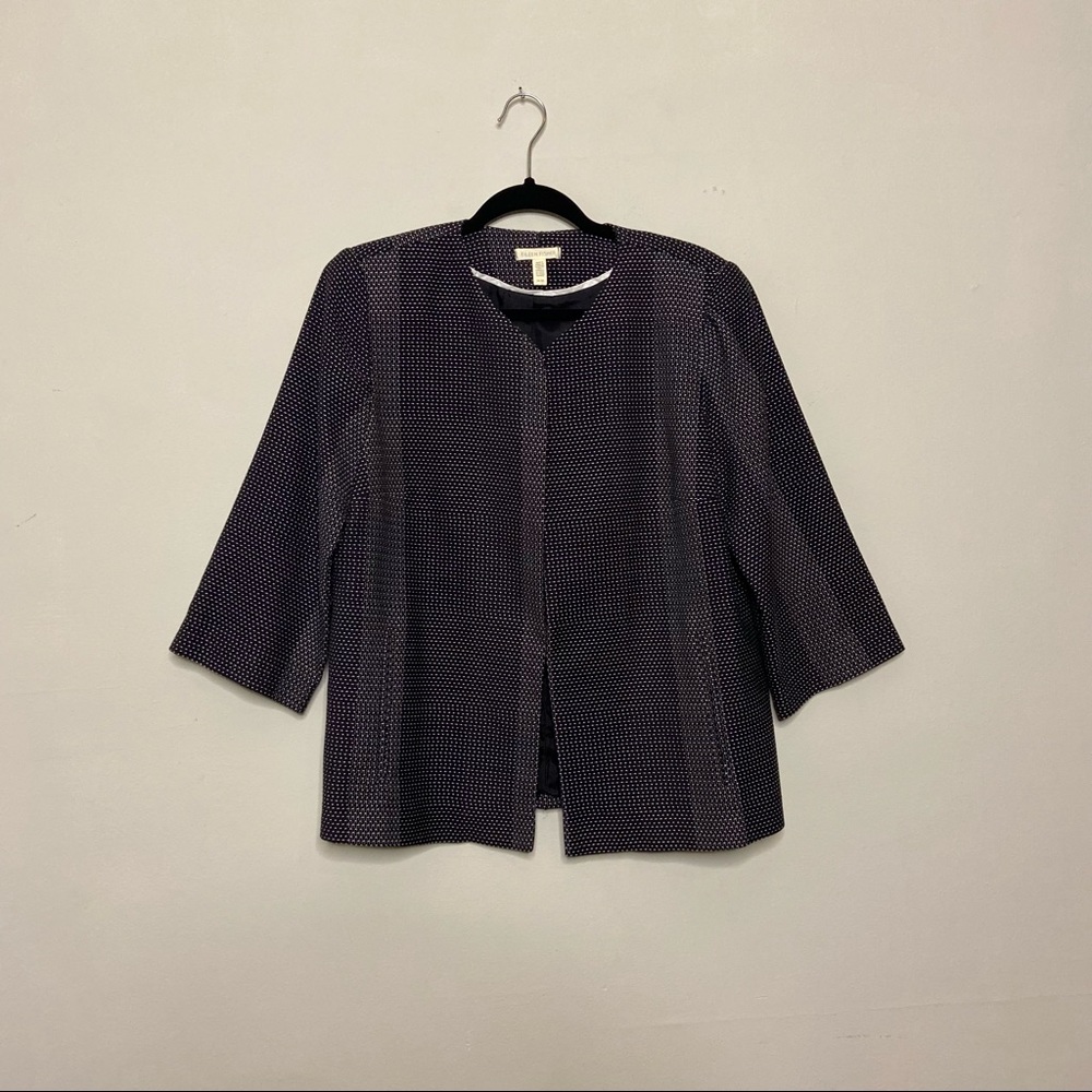 Eileen Fisher Textured 3/4 Sleeve Jacket Black White Blazer 100% Cotton Medium